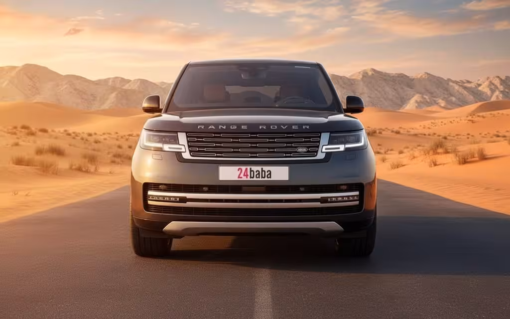 LandRover RangeRoverVogueHse 2023 Grey front view with headlights – rental in Dubai