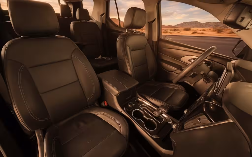 Chevrolet Traverse 2021 interior view showing trim – rental in Dubai