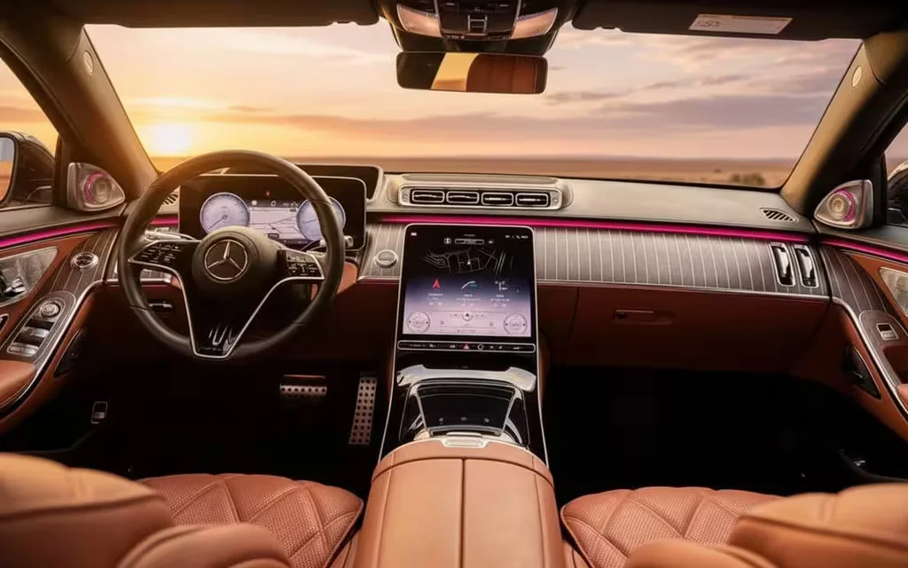 Mercedes S580 2022 interior view showing trim – rental in Dubai