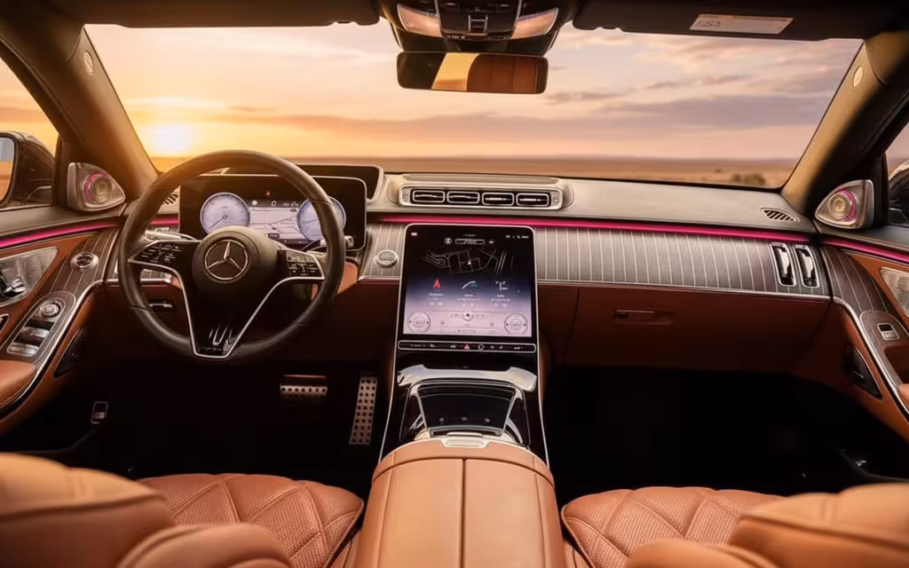 Mercedes S580 2022 interior view showing trim – rental in Dubai
