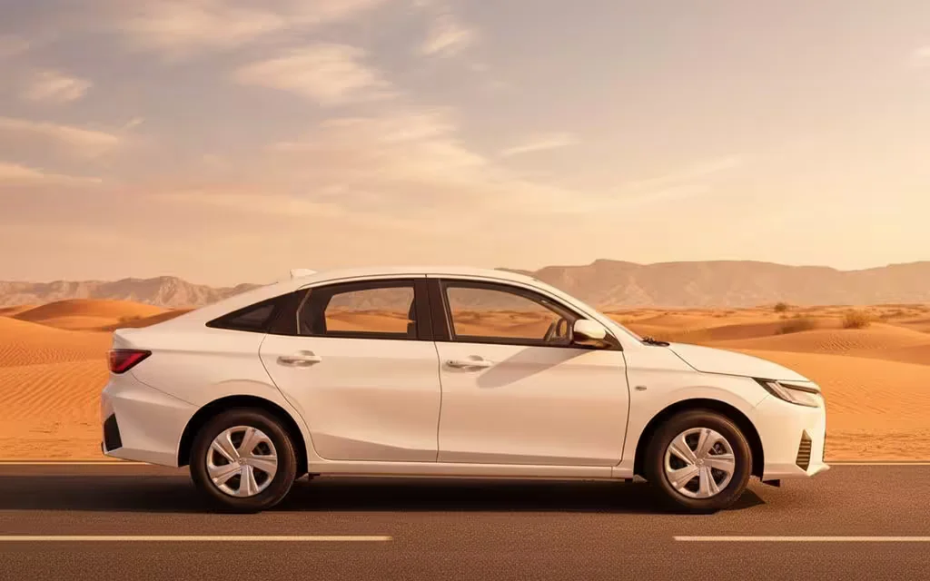 Toyota Yaris 2023 Silver side profile – rental in Dubai