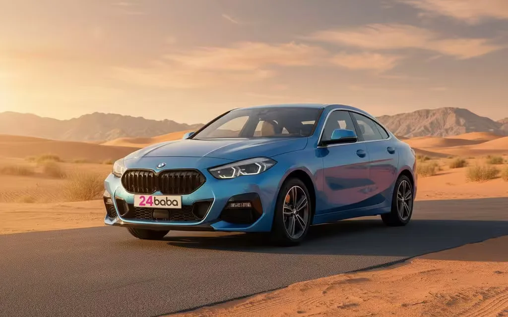 Bmw 228 2021 Blue front view with headlights – rental in Dubai