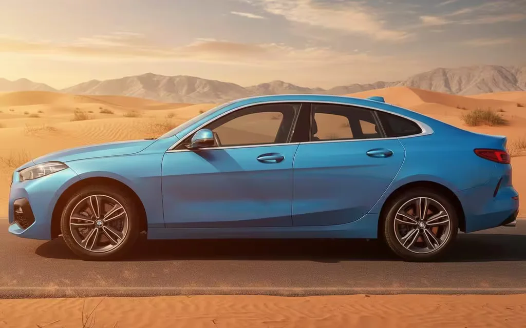 Bmw 228 2021 Blue side profile – rental in Dubai