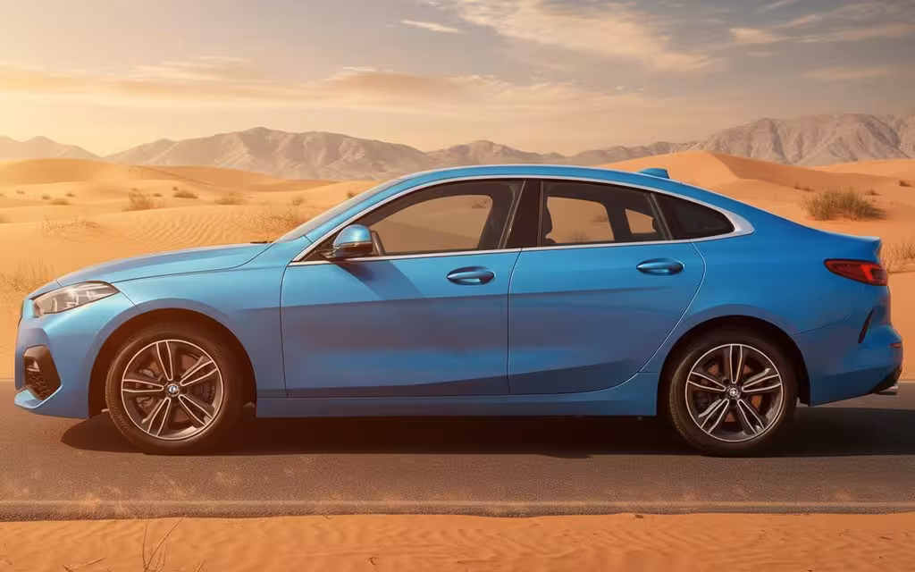 Bmw 228 2021 Blue side profile – rental in Dubai