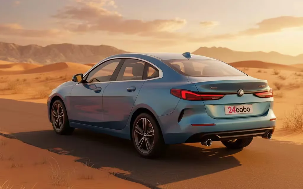 Bmw 228 2021 Blue rear view showing taillights – rental in Dubai