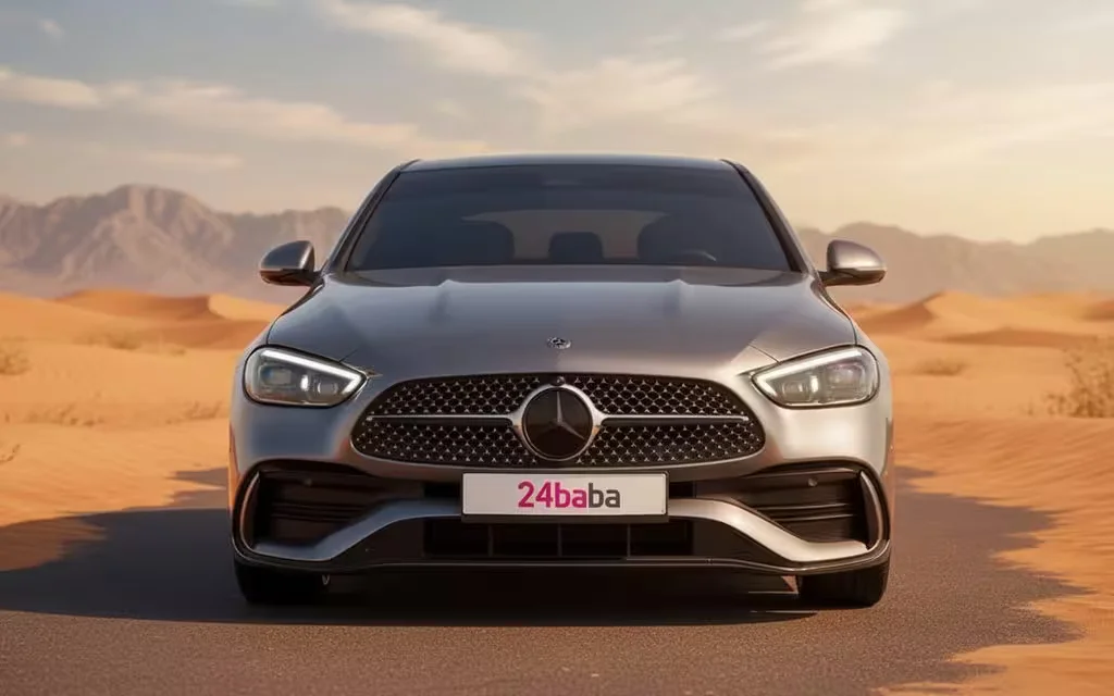 Mercedes C200 2023 Grey front view with headlights