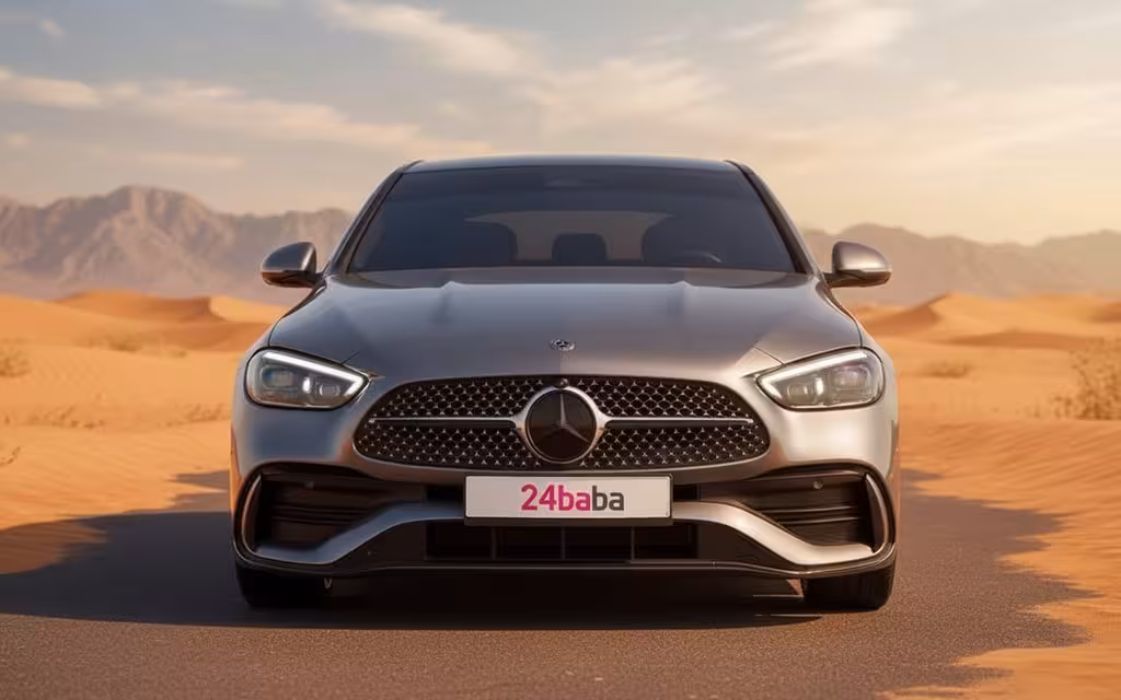 Mercedes C200 2023 Grey front view with headlights