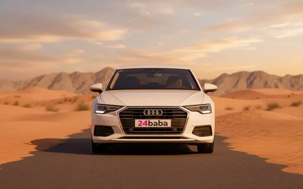 Audi A6 2022 White front view with headlights