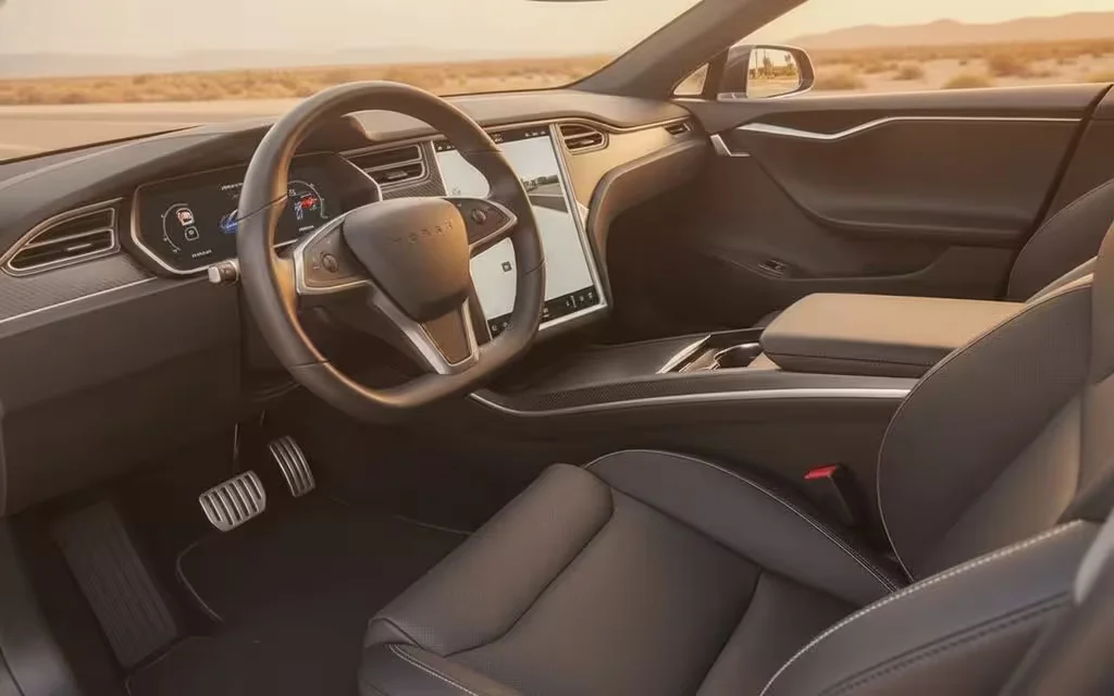 Tesla ModelS 2023 interior view showing trim – rental in Dubai