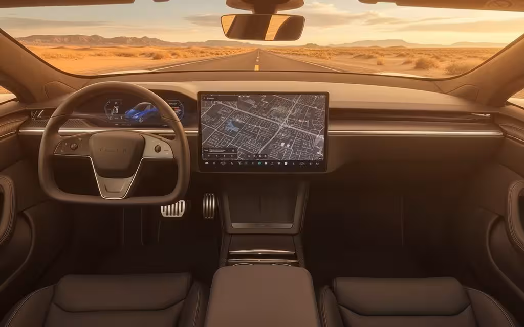 Tesla ModelS 2023 interior view showing trim – rental in Dubai