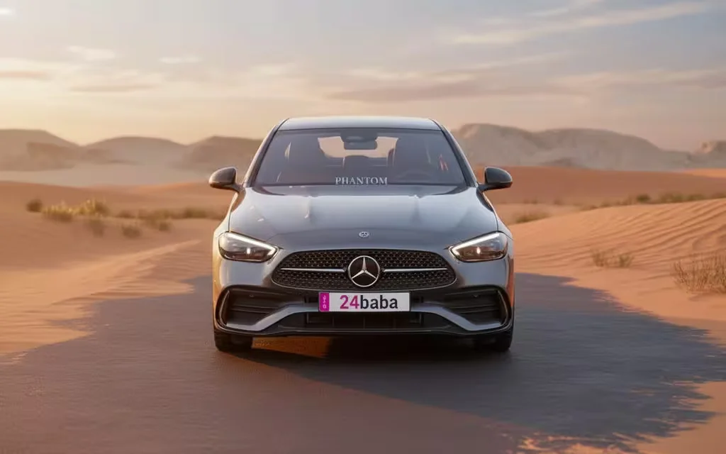 Mercedes C200 2024 Grey front view with headlights