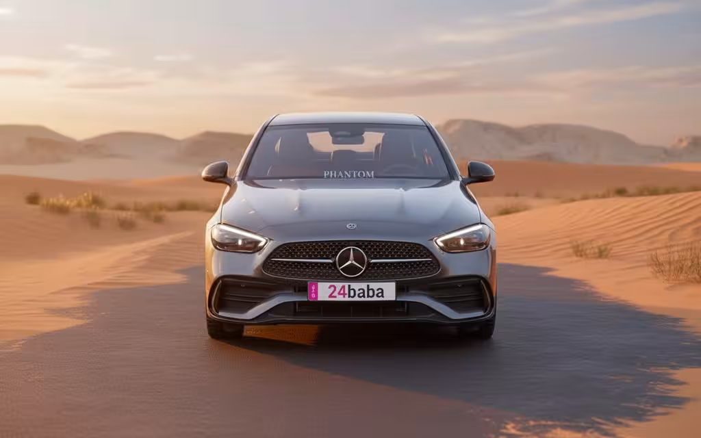 Mercedes C200 2024 Grey front view with headlights