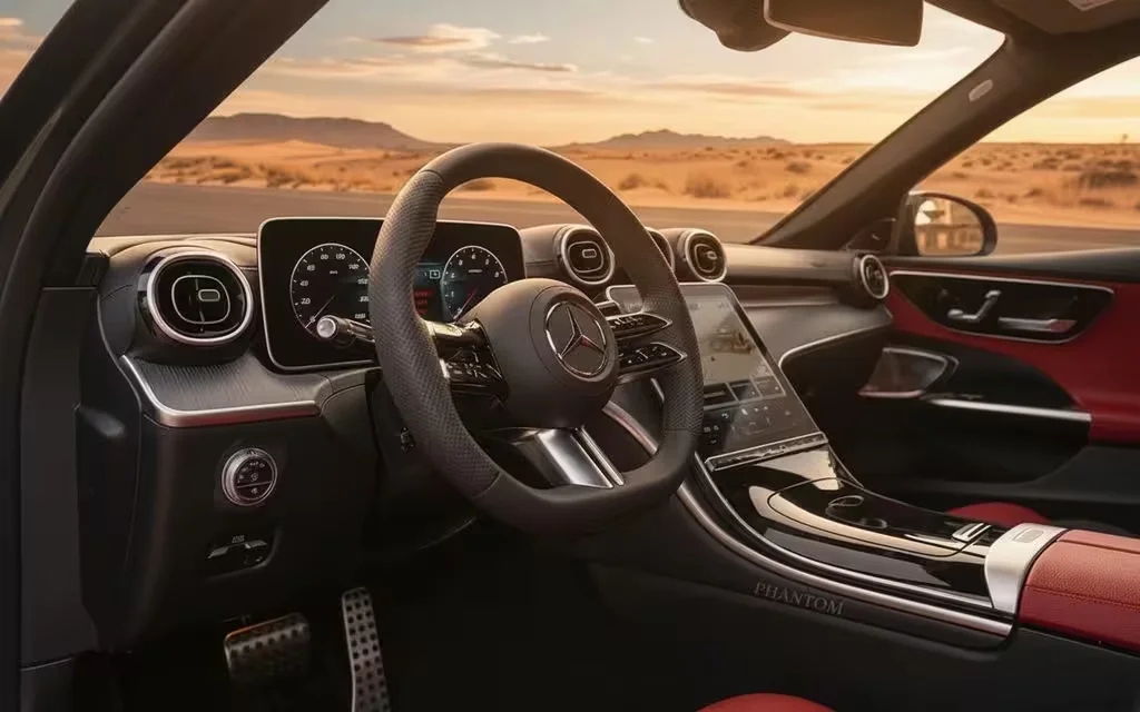 Mercedes C200 2024 interior view showing trim – rental in Dubai