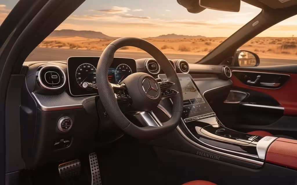 Mercedes C200 2024 interior view showing trim – rental in Dubai