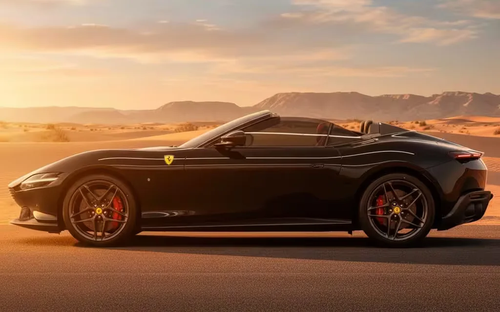 Ferrari Roma 2025 Black side profile – rental in Dubai