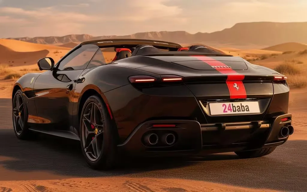 Ferrari Roma 2025 Black rear view showing taillights – rental in Dubai