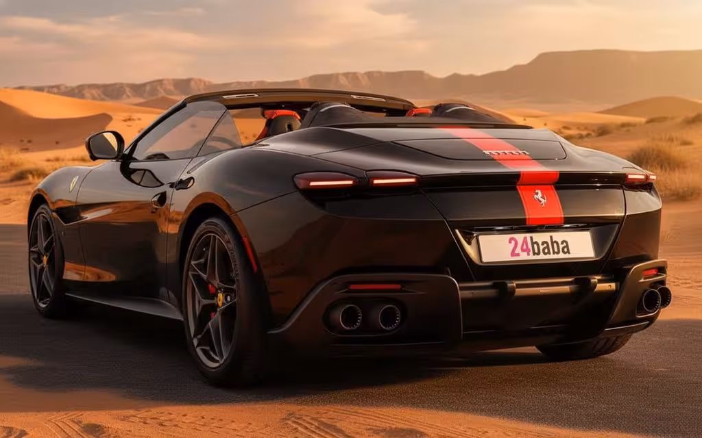 Ferrari Roma 2025 Black rear view showing taillights – rental in Dubai