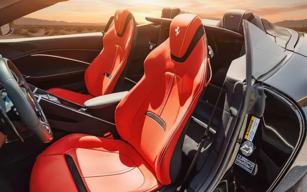 Ferrari Roma 2025 leather seats and cabin – rental in Dubai