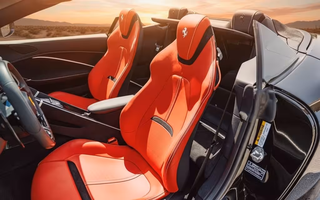 Ferrari Roma 2025 leather seats and cabin – rental in Dubai