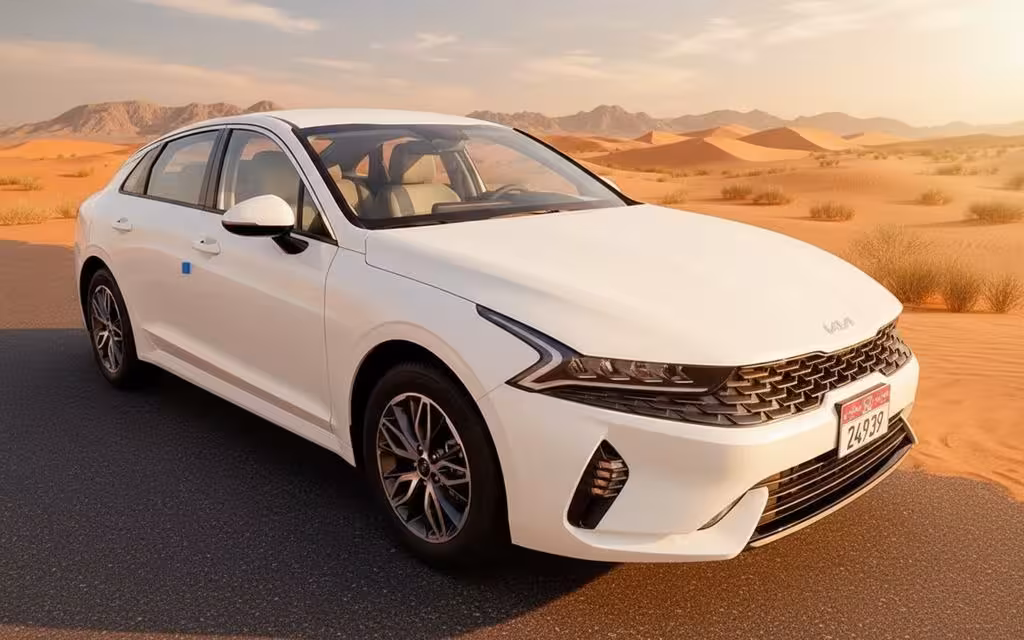 Kia K5 2023 White front view with headlights