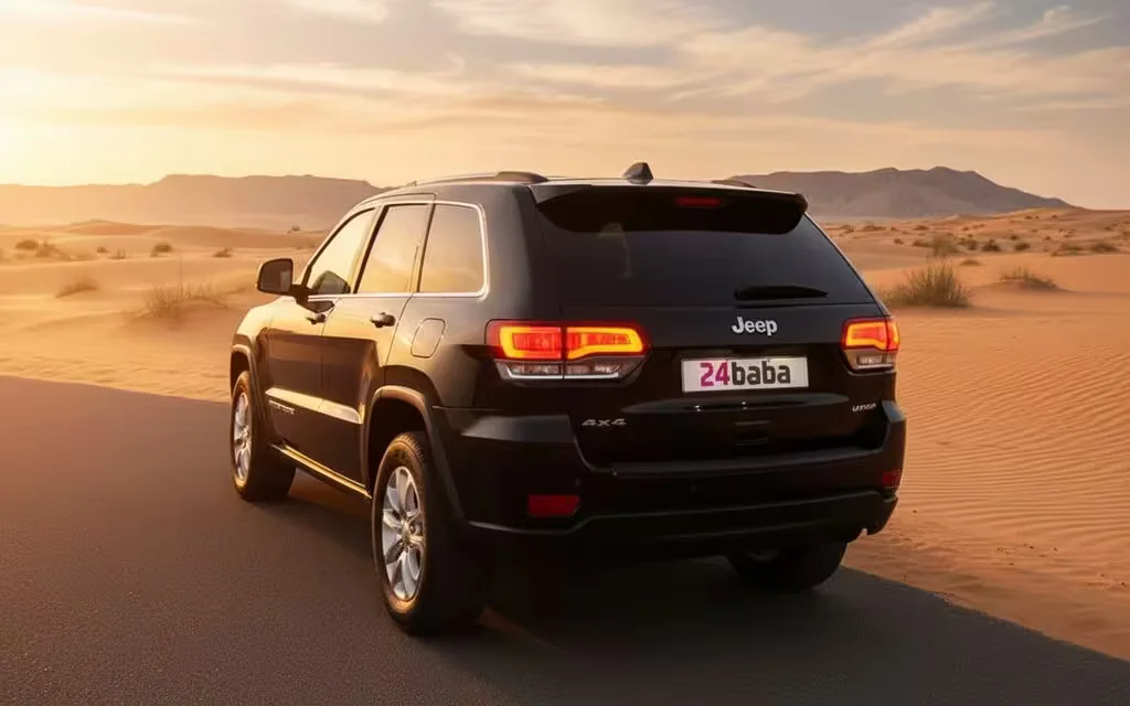 Jeep GrandCherokee 2021 Black rear view showing taillights – rental in Dubai