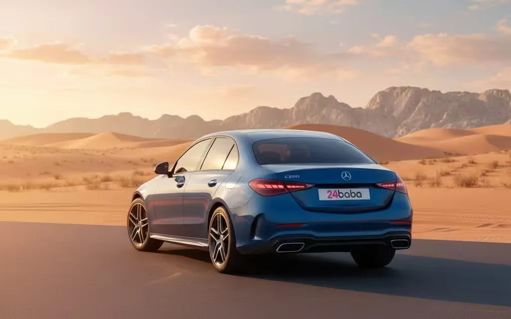 Mercedes C200 2024 Blue rear view showing taillights