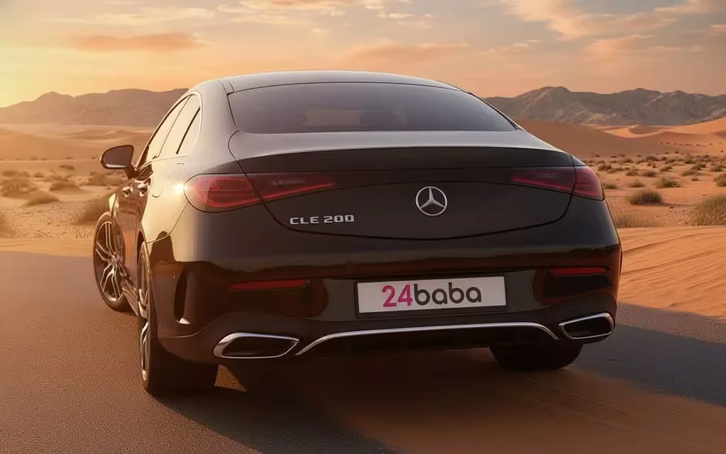 Mercedes Cle200 2024 within rear view showing taillights – rental in Dubai