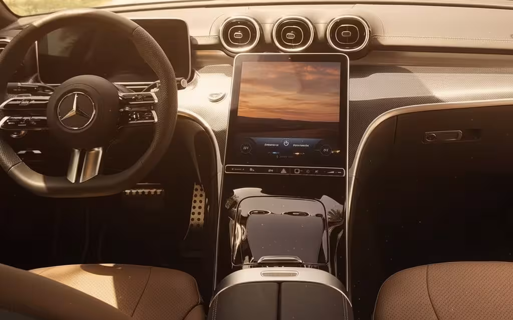 Mercedes Cle200 2024 interior view showing trim – rental in Dubai