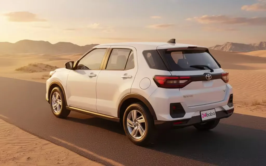 Toyota Raize 2024 White rear view showing taillights – rental in Dubai