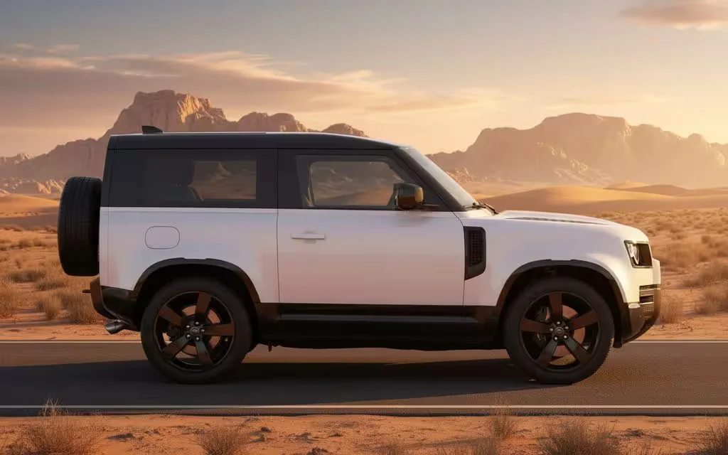 LandRover Defender 2023 White side profile – rental in Dubai