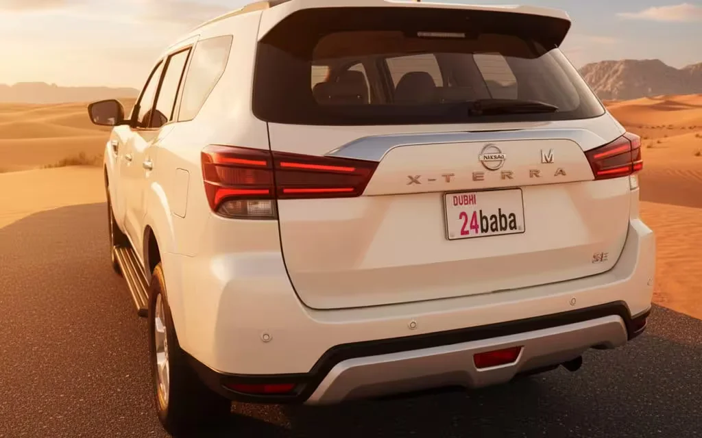 Nissan X Terra 2023 White rear view showing taillights – rental in Dubai