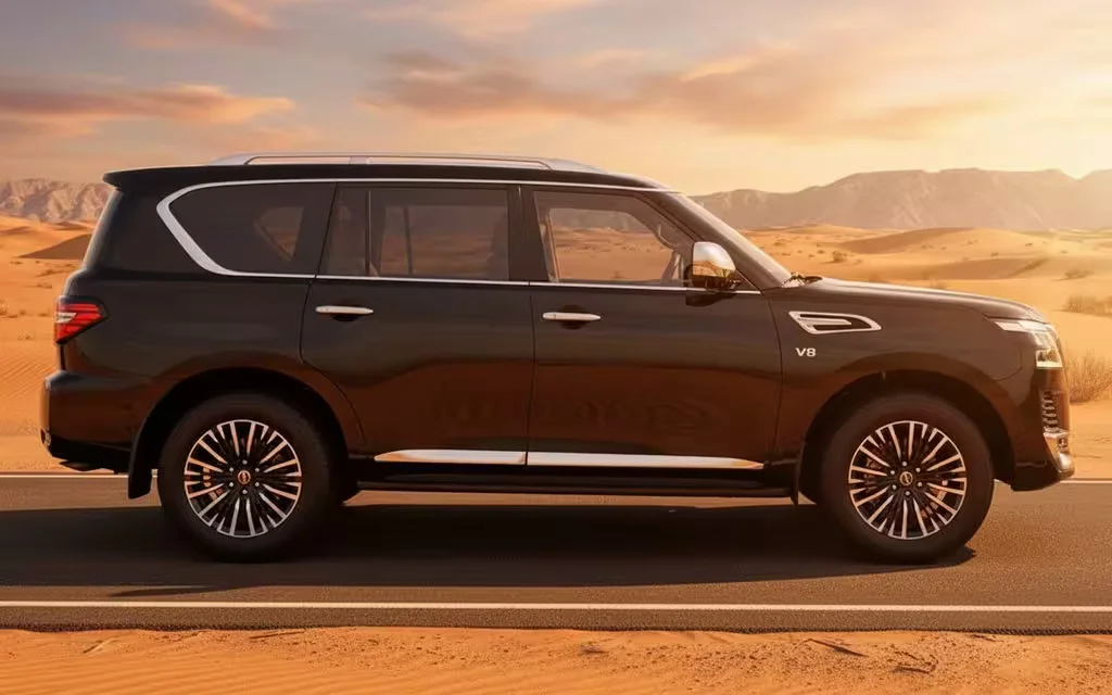 Nissan Patrol 2025 Black side profile – rental in Dubai