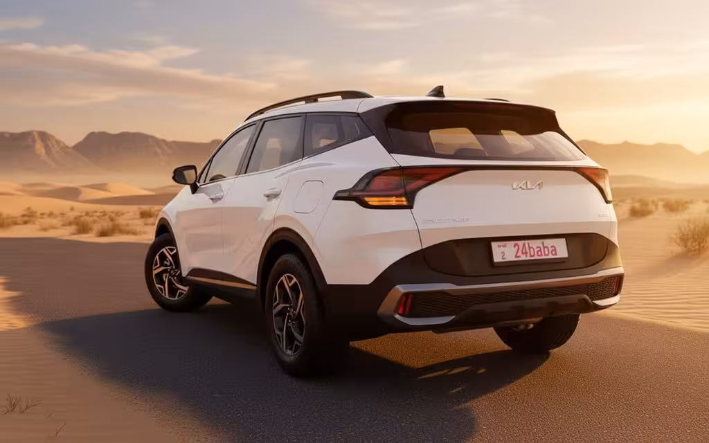 Kia Sportage 2025 White rear view showing taillights – rental in Dubai