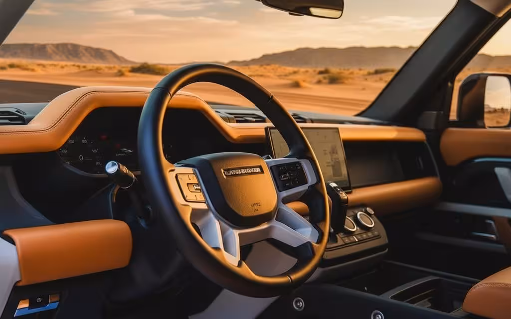 LandRover Defender 2024 interior view showing trim – rental in Dubai
