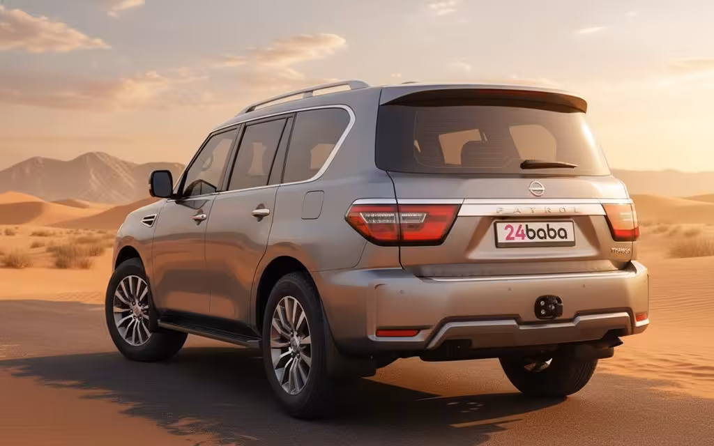 Nissan Patrol 2024 Grey rear view showing taillights – rental in Dubai