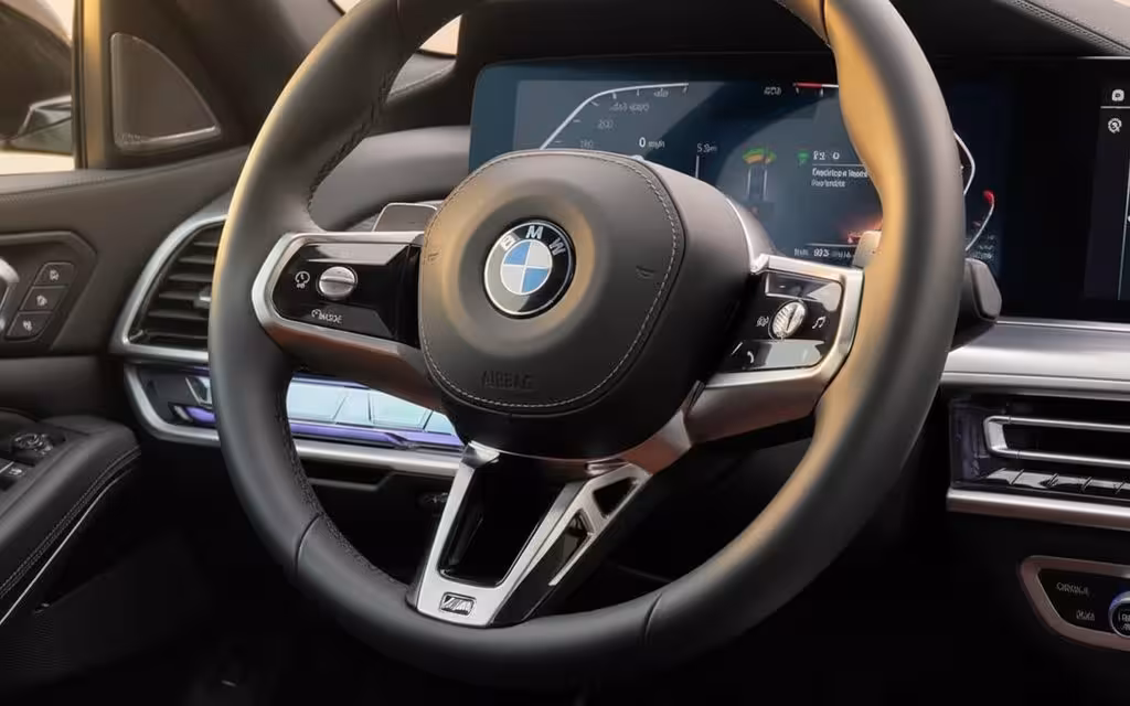 Bmw 735 2024 model badge close up – rental in Dubai