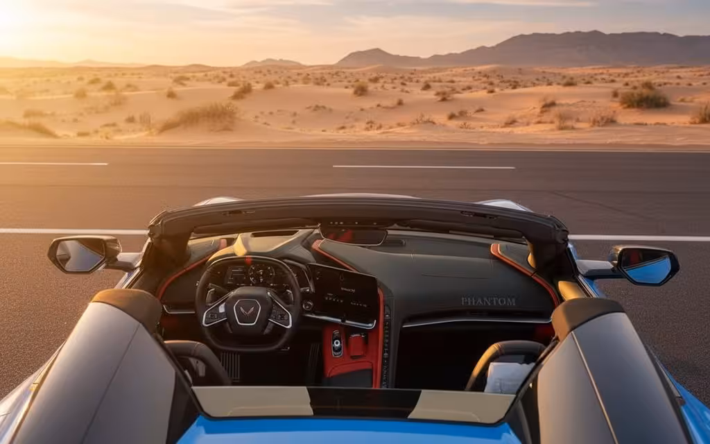 Chevrolet Corvette 2022 interior view showing trim – rental in Dubai