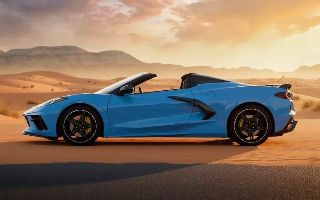Chevrolet Corvette 2022 Blue side profile – rental in Dubai