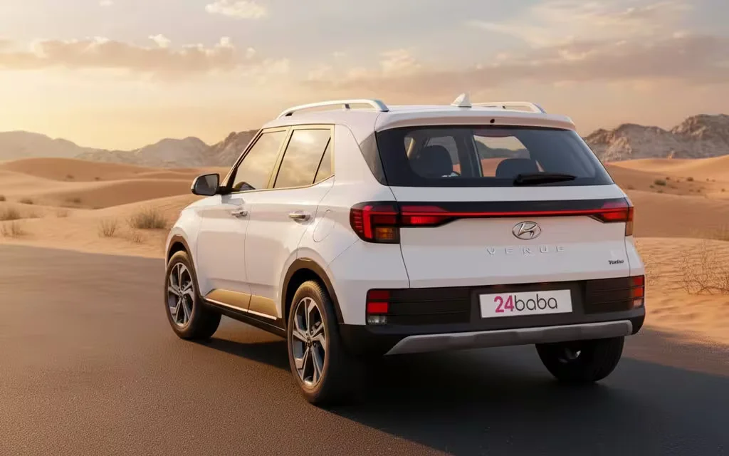 Hyundai Venue 2024 White rear view showing taillights – rental in Dubai