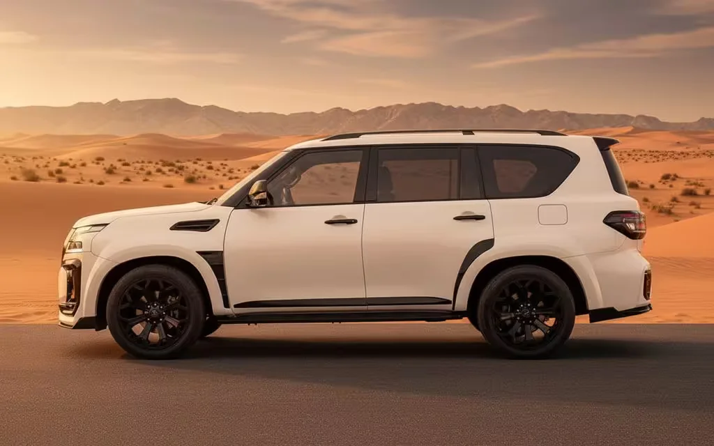 Nissan Patrol 2025 White side profile – rental in Dubai