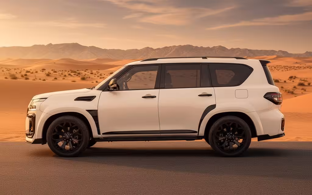 Nissan Patrol 2025 White side profile – rental in Dubai