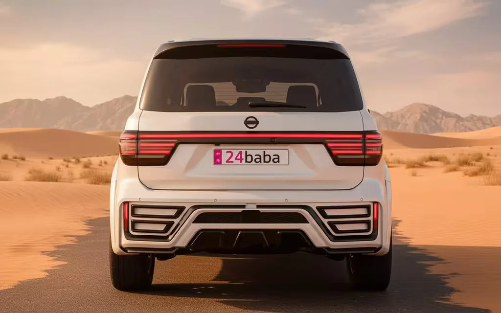 Nissan Patrol 2025 White rear view showing taillights – rental in Dubai