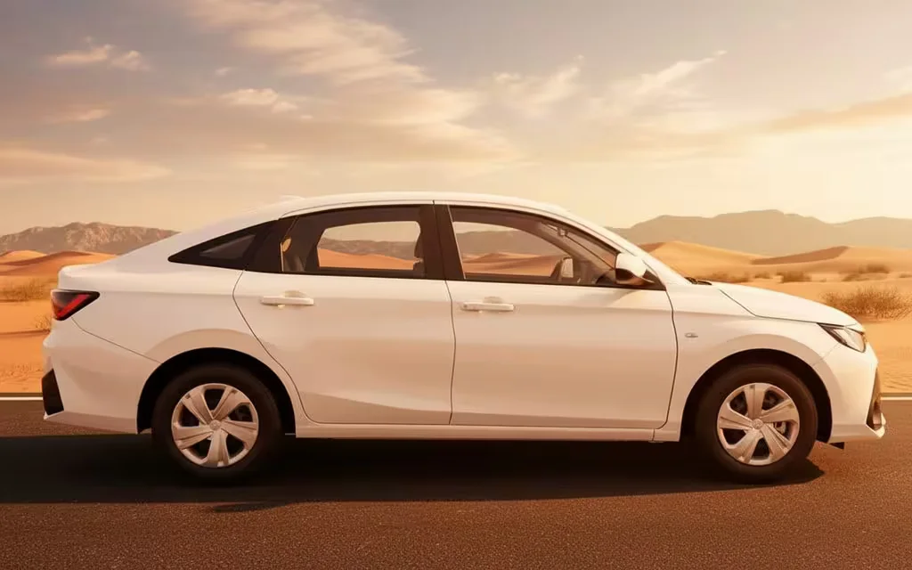 Toyota Yaris 2024 White side profile – rental in Dubai