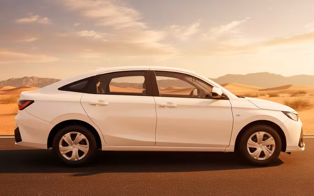 Toyota Yaris 2024 White side profile – rental in Dubai