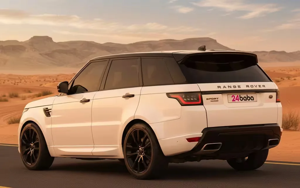 LandRover RangeRoverSport 2020 White rear view showing taillights – rental in Dubai