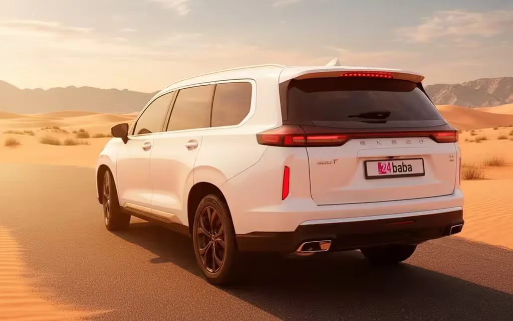 Exeed Vx 2025 White rear view showing taillights – rental in Dubai