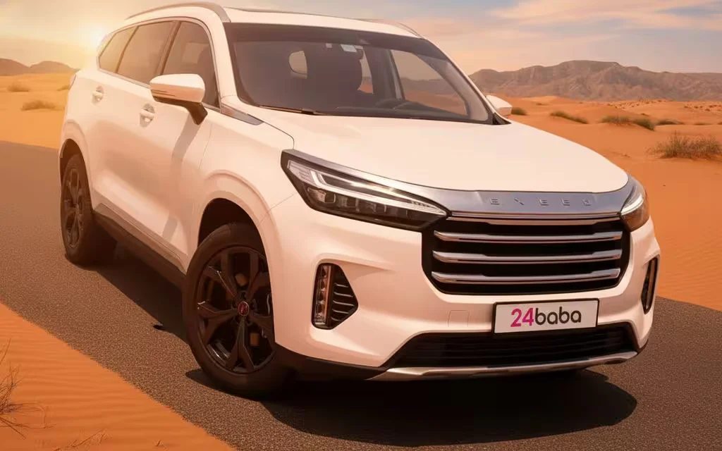 Exeed Vx 2025 White front view with headlights – rental in Dubai