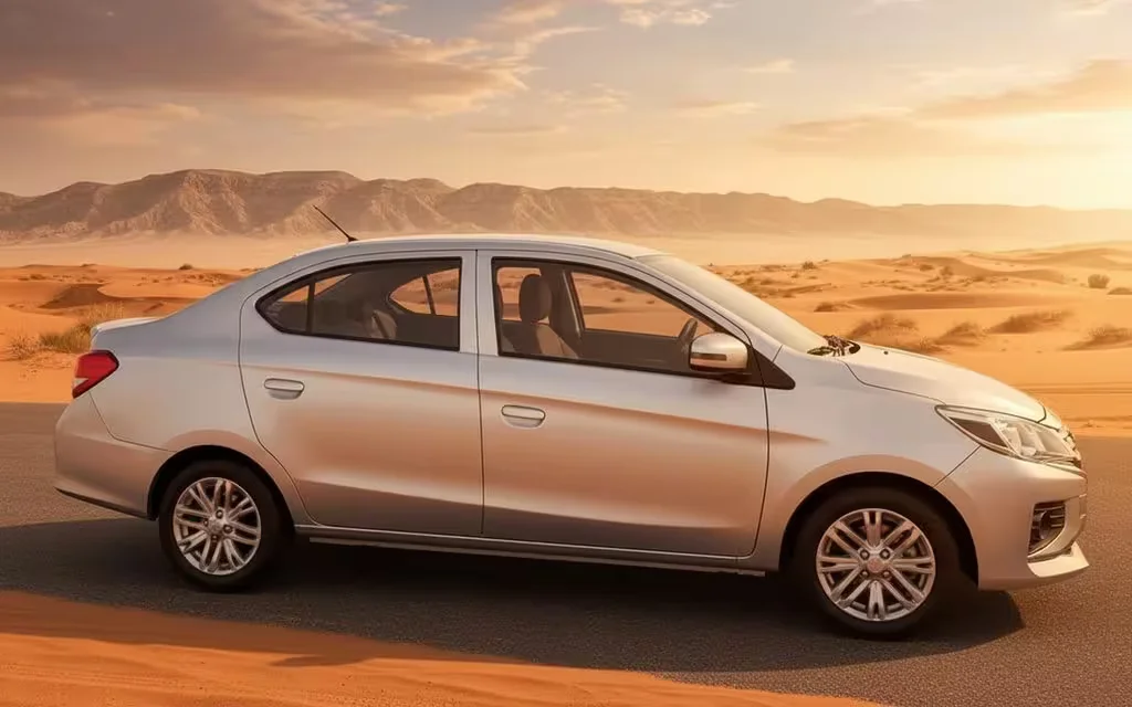 Mitsubishi Attrage 2024 Silver side profile – rental in Dubai