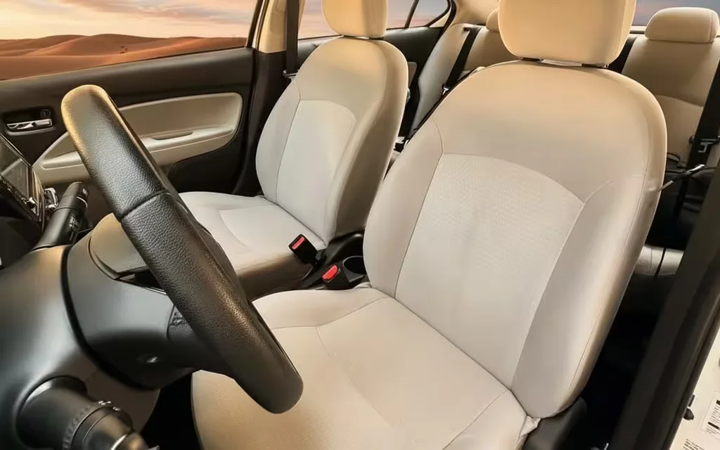 Mitsubishi Attrage 2024 leather seats and cabin – rental in Dubai