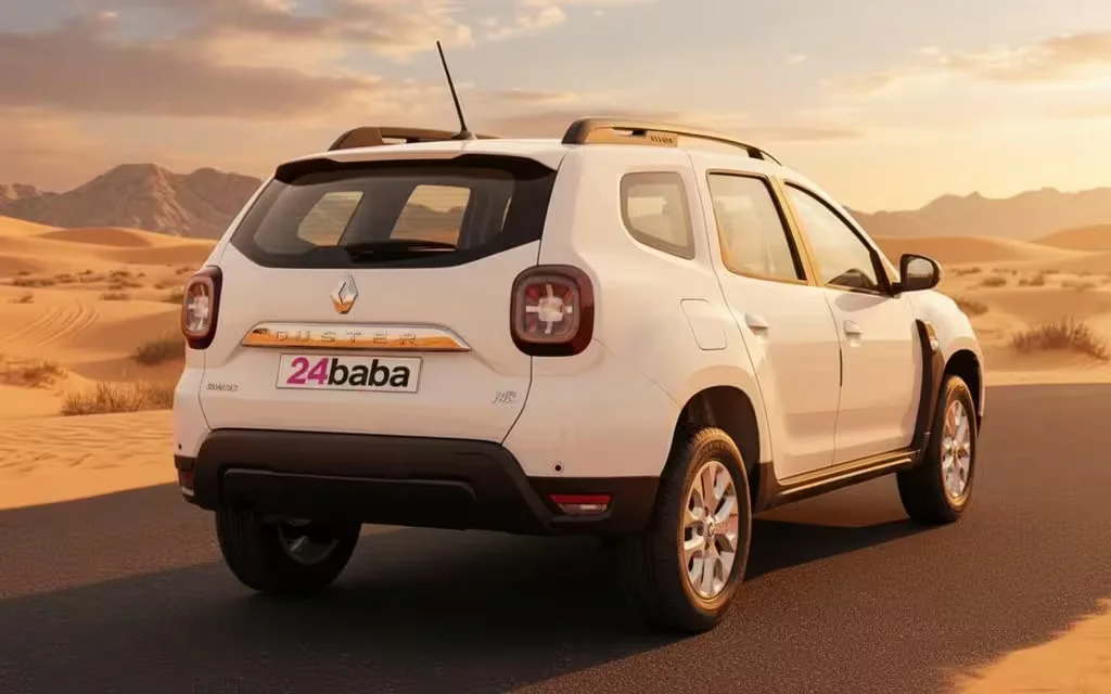 Renault Duster 2025 White rear view showing taillights – rental in Dubai